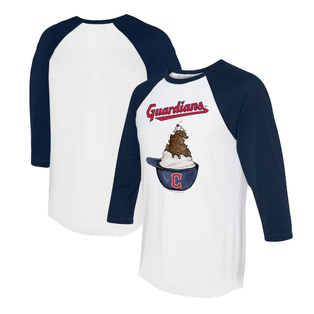 Cleveland Guardians Tiny Turnip Unisex Sundae Helmet 3/4-Sleeve Raglan T-Shirt - White/Navy