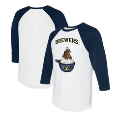Milwaukee Brewers Tiny Turnip Unisex Sundae Helmet 3/4-Sleeve Raglan T-Shirt - White/Navy