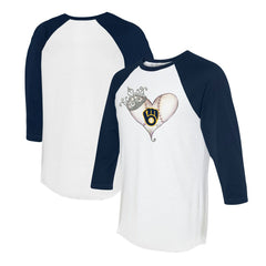 Milwaukee Brewers Tiny Turnip Unisex Tiara Heart 3/4-Sleeve Raglan T-Shirt - White/Navy