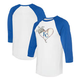 Kansas City Royals Tiny Turnip Unisex Tiara Heart 3/4-Sleeve Raglan T-Shirt - White/Royal