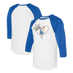 Los Angeles Dodgers Tiny Turnip Unisex Tiara Heart 3/4-Sleeve Raglan T-Shirt - White/Royal