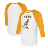 San Diego Padres Tiny Turnip Unisex TT Rex 3/4-Sleeve Raglan T-Shirt - White/Gold