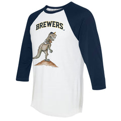 Milwaukee Brewers Tiny Turnip Unisex TT Rex 3/4-Sleeve Raglan T-Shirt - White/Navy