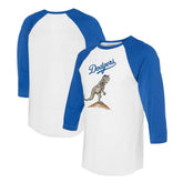 Los Angeles Dodgers Tiny Turnip Unisex TT Rex 3/4-Sleeve Raglan T-Shirt - White/Royal
