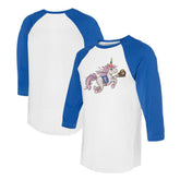 Texas Rangers Tiny Turnip Unisex Unicorn 3/4-Sleeve Raglan T-Shirt - White/Royal