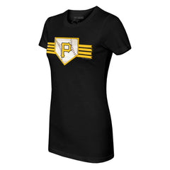 Pittsburgh Pirates Tiny Turnip Women's Base Stripe T-Shirt - Black