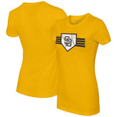 San Diego Padres Tiny Turnip Women's Base Stripe T-Shirt - Gold