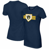Milwaukee Brewers Tiny Turnip Women's Base Stripe T-Shirt - Navy