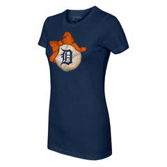 Detroit Tigers Tiny Turnip Women's Baseball Bow T-Shirt - Navy