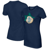 Seattle Mariners Tiny Turnip Women's Baseball Bow T-Shirt - Navy