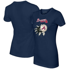 Atlanta Braves Tiny Turnip Women's Baseball Tear T-Shirt - Navy