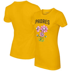 San Diego Padres Tiny Turnip Women's Blooming Baseballs T-Shirt - Gold