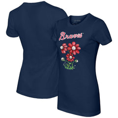 Atlanta Braves Tiny Turnip Women's Blooming Baseballs T-Shirt - Navy