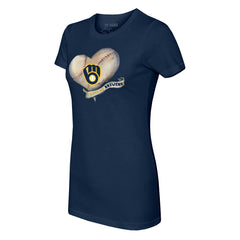 Milwaukee Brewers Tiny Turnip Women's Heart Banner T-Shirt - Navy