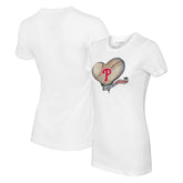 Philadelphia Phillies Tiny Turnip Women's Heart Banner T-Shirt - White