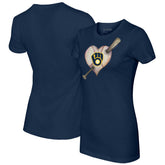 Milwaukee Brewers Tiny Turnip Women's Heart Bat T-Shirt - Navy