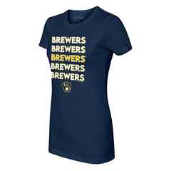 Milwaukee Brewers Tiny Turnip Women's Stacked T-Shirt - Navy