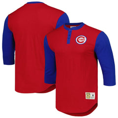 Chicago Cubs Cooperstown Collection Legendary Slub Henley 3/4-Sleeve T-Shirt - Red | Mitchell & Ness