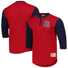 St. Louis Cardinals Cooperstown Collection Legendary Slub Henley 3/4-Sleeve T-Shirt - Red | Mitchell & Ness