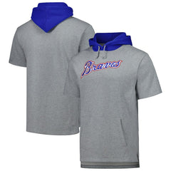 Atlanta Braves Postgame Short Sleeve Pullover Hoodie - Heather Gray | Mitchell & Ness