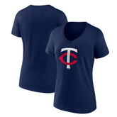Minnesota Twins Women's Core Official Primary Logo V-Neck T-Shirt - Navy