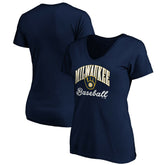 Milwaukee Brewers Women's Core Victory Script V-Neck T-Shirt - Navy