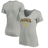 San Diego Padres Women's Core Team Lock Up Wordmark V-Neck T-Shirt - Gray
