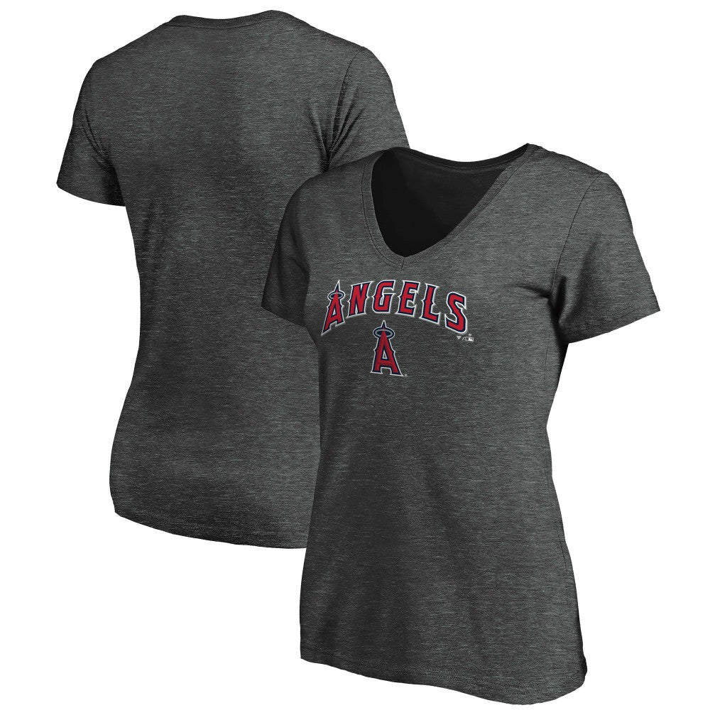 Los Angeles Angels Women's Core Team Lock Up V-Neck T-Shirt - Charcoal