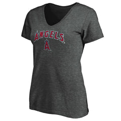 Los Angeles Angels Women's Core Team Lock Up V-Neck T-Shirt - Charcoal
