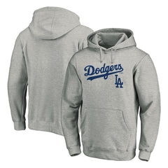 Los Angeles Dodgers Team Lock Up Wordmark Pullover Hoodie - Gray
