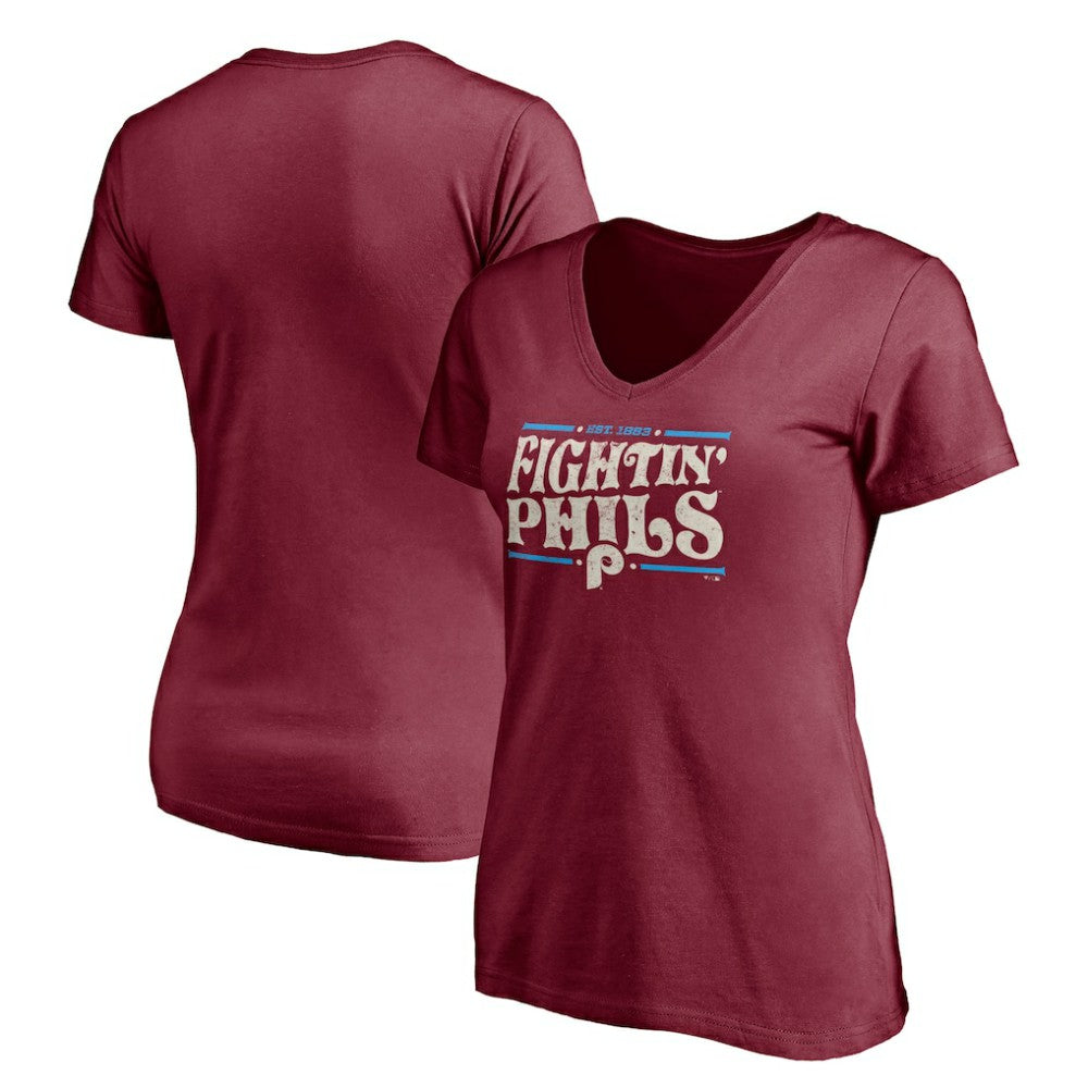 Philadelphia Phillies Women's Fightin' Phils V-Neck T-Shirt - Burgundy
