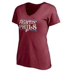 Philadelphia Phillies Women's Fightin' Phils V-Neck T-Shirt - Burgundy
