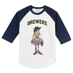 Milwaukee Brewers Tiny Turnip Youth Babes 3/4-Sleeve Raglan T-Shirt - White/Navy