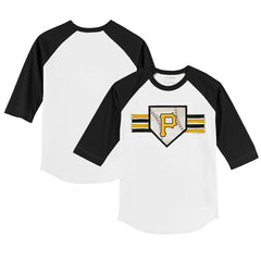 Pittsburgh Pirates Tiny Turnip Youth Base Stripe 3/4-Sleeve Raglan T-Shirt - White/Black