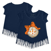 Houston Astros Tiny Turnip Girls Youth Baseball Bow Fringe T-Shirt - Navy