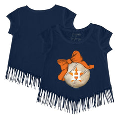 Houston Astros Tiny Turnip Girls Youth Baseball Bow Fringe T-Shirt - Navy