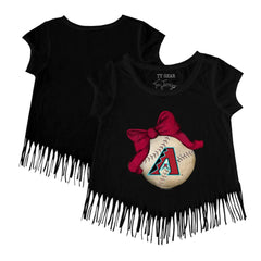 Arizona Diamondbacks Tiny Turnip Girls Youth Baseball Bow Fringe T-Shirt - Black