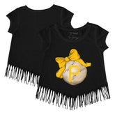 Pittsburgh Pirates Tiny Turnip Girls Youth Baseball Bow Fringe T-Shirt - Black