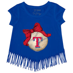 Texas Rangers Tiny Turnip Girls Youth Baseball Bow Fringe T-Shirt - Royal