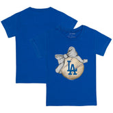 Los Angeles Dodgers Tiny Turnip Youth Baseball Bow T-Shirt - Royal