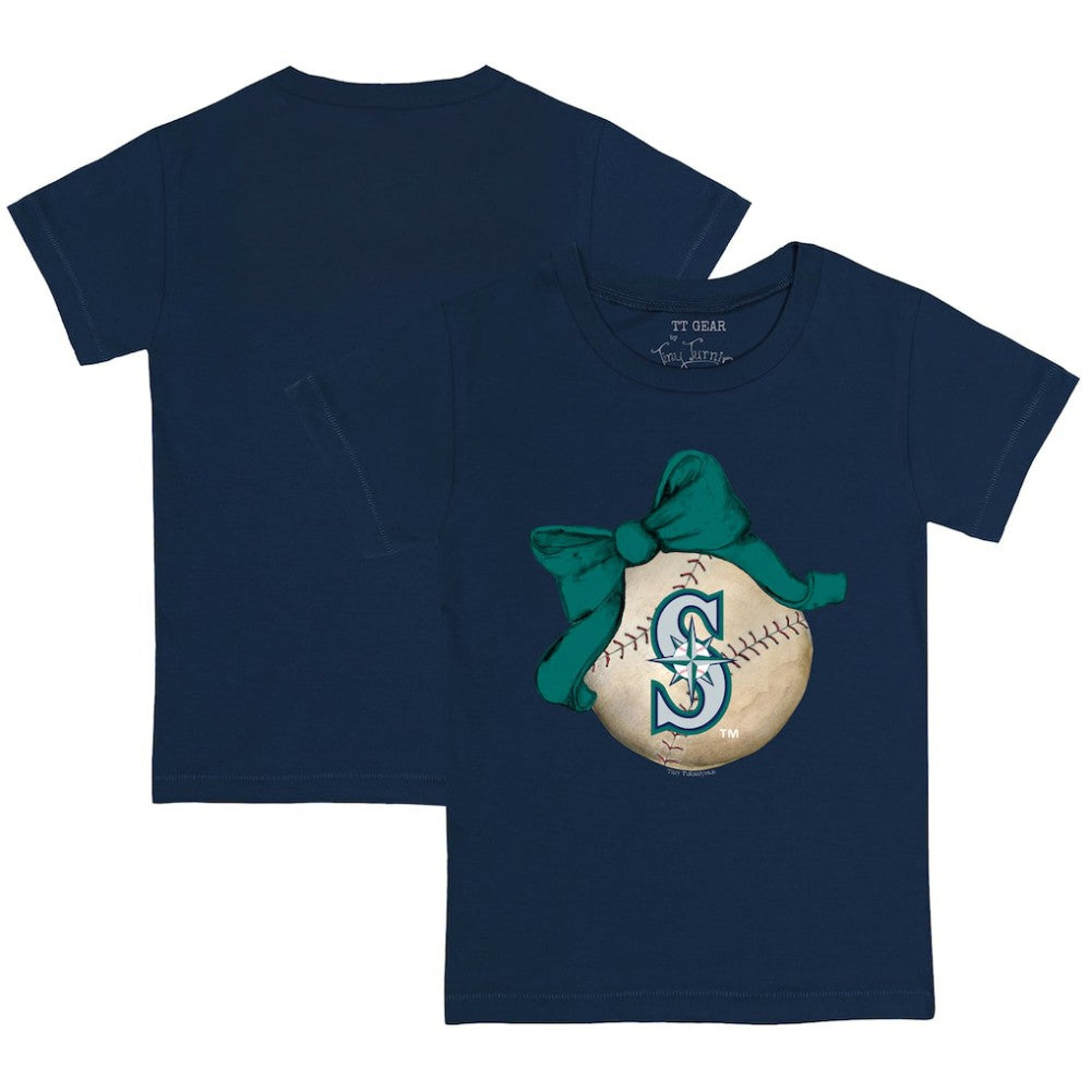 Seattle Mariners Tiny Turnip Youth Baseball Bow T-Shirt - Navy