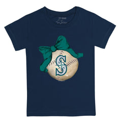 Seattle Mariners Tiny Turnip Youth Baseball Bow T-Shirt - Navy