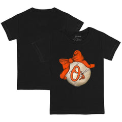 Baltimore Orioles Tiny Turnip Youth Baseball Bow T-Shirt - Black