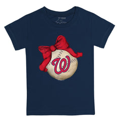 Washington Nationals Tiny Turnip Youth Baseball Bow T-Shirt - Navy