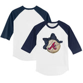 Atlanta Braves Tiny Turnip Youth Baseball Bow 3/4-Sleeve Raglan T-Shirt - White/Navy