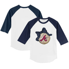 Atlanta Braves Tiny Turnip Youth Baseball Bow 3/4-Sleeve Raglan T-Shirt - White/Navy