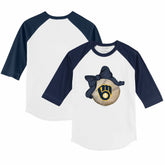 Milwaukee Brewers Tiny Turnip Youth Baseball Bow 3/4-Sleeve Raglan T-Shirt - White/Navy