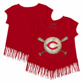 Cincinnati Reds Tiny Turnip Girls Youth Baseball Cross Bats Fringe T-Shirt - Red