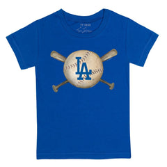 Los Angeles Dodgers Tiny Turnip Youth Baseball Cross Bats T-Shirt - Royal