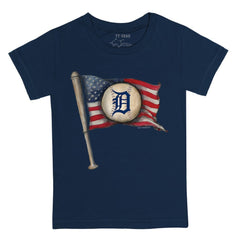 Detroit Tigers Tiny Turnip Youth Baseball Flag T-Shirt - Navy